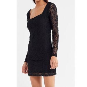 Urban Outfitters NWT Lace Open Back Long Sleeve Mini Dress Black